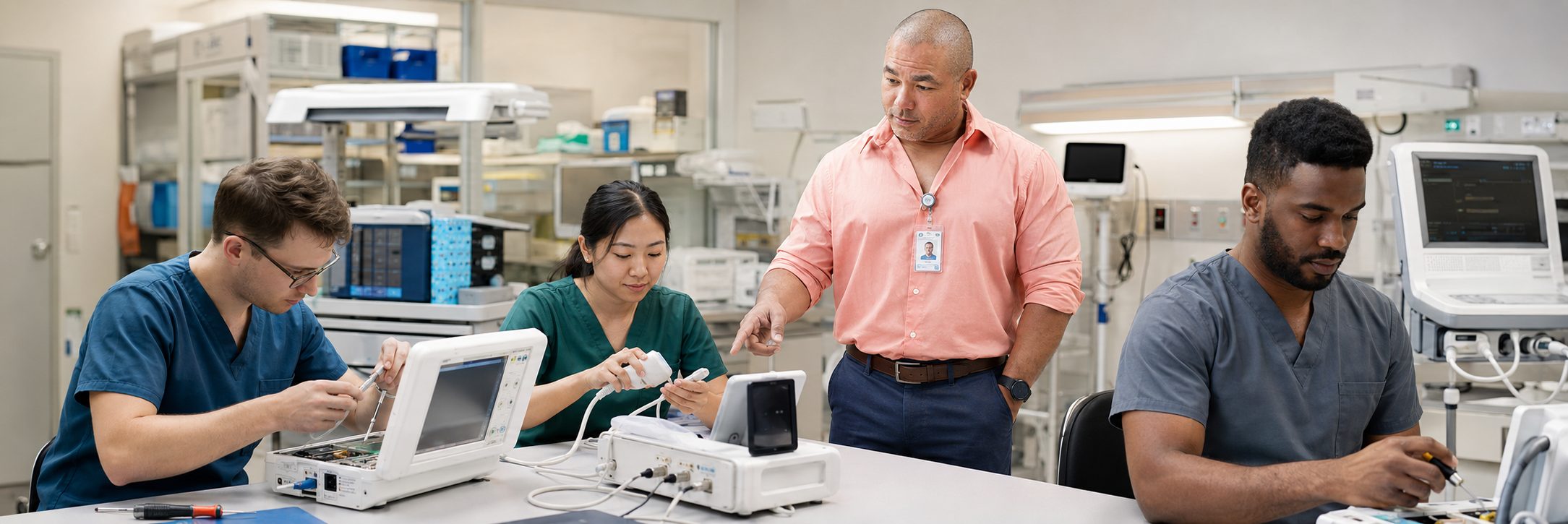 Medical imaging equipment service on a cath lab C-arm and patient monitoring system
