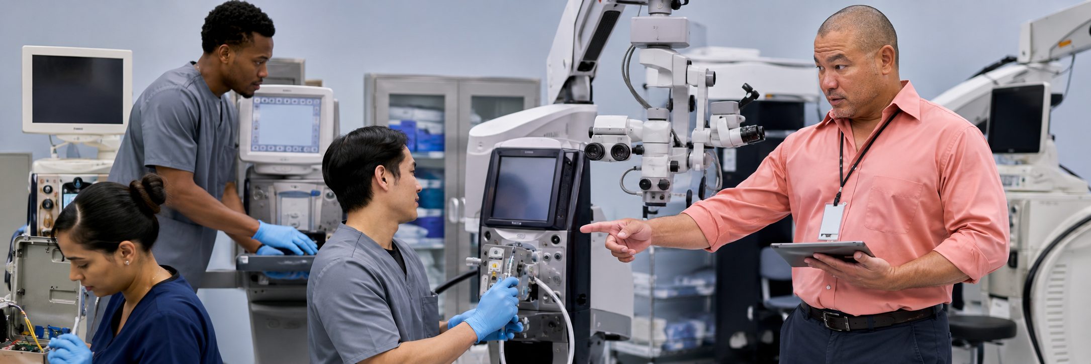 Medical imaging equipment service on a mammography system with test instrumentation